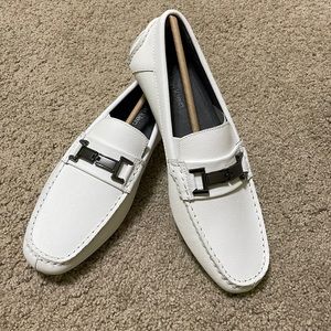 Men’s White Calvin Klein Loafers Drivers Magnus Weave Embossed